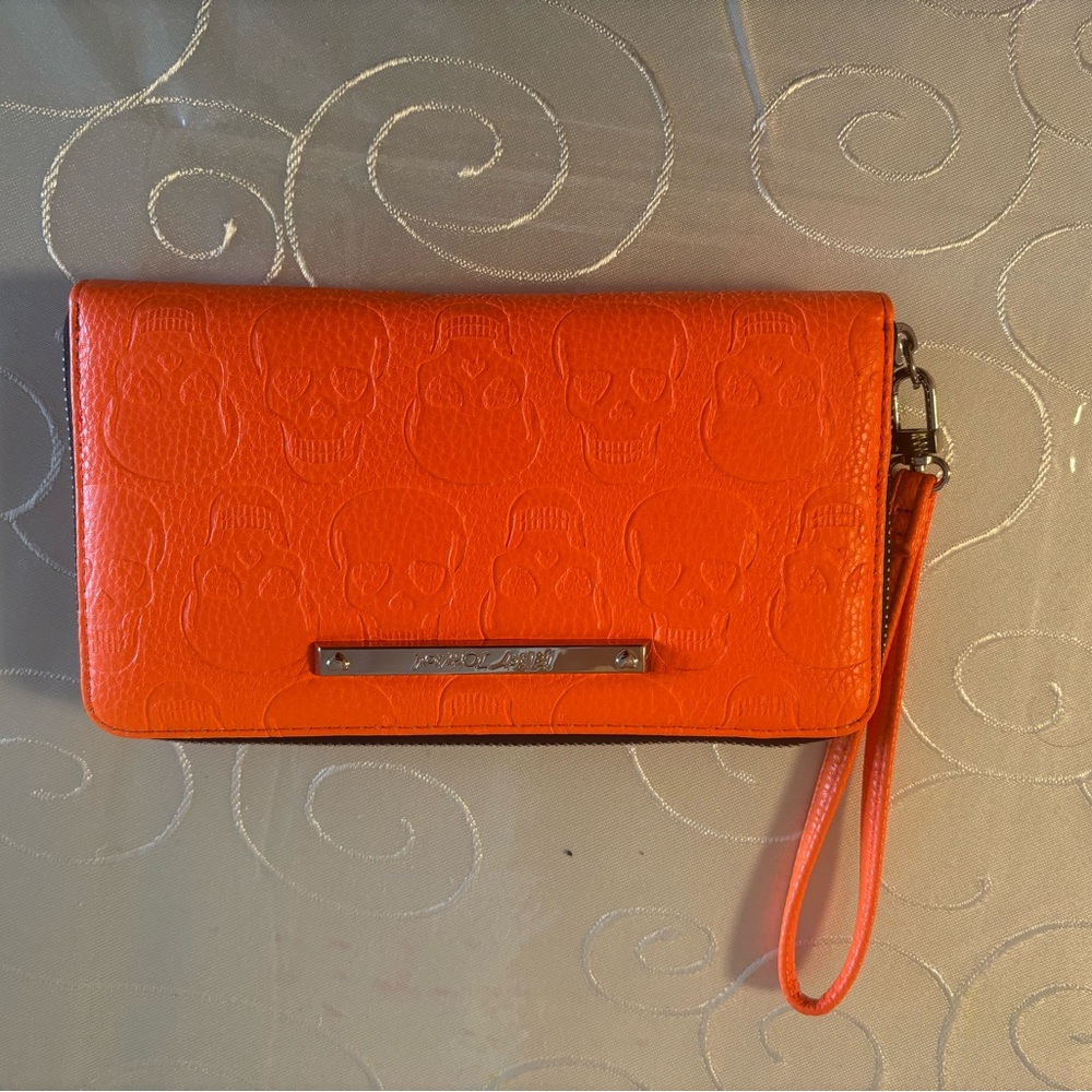 Orange Embossed Wristlet Clutch